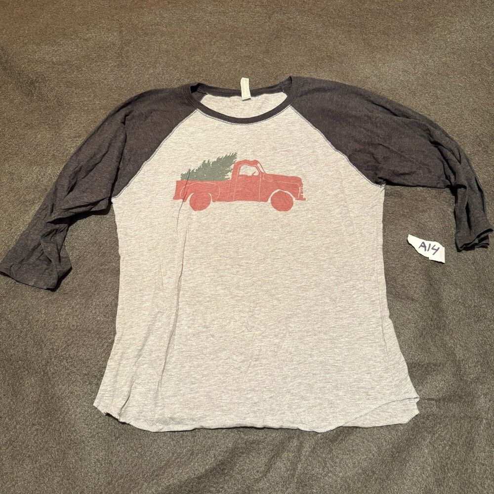 Live & Tell Womens TShirt M Medium Gray Truck Christmas Tree Tee Shirt